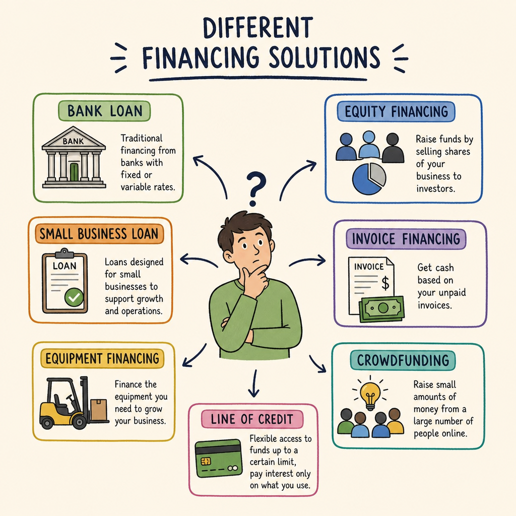 Illustration titled Different Financing Solutions
