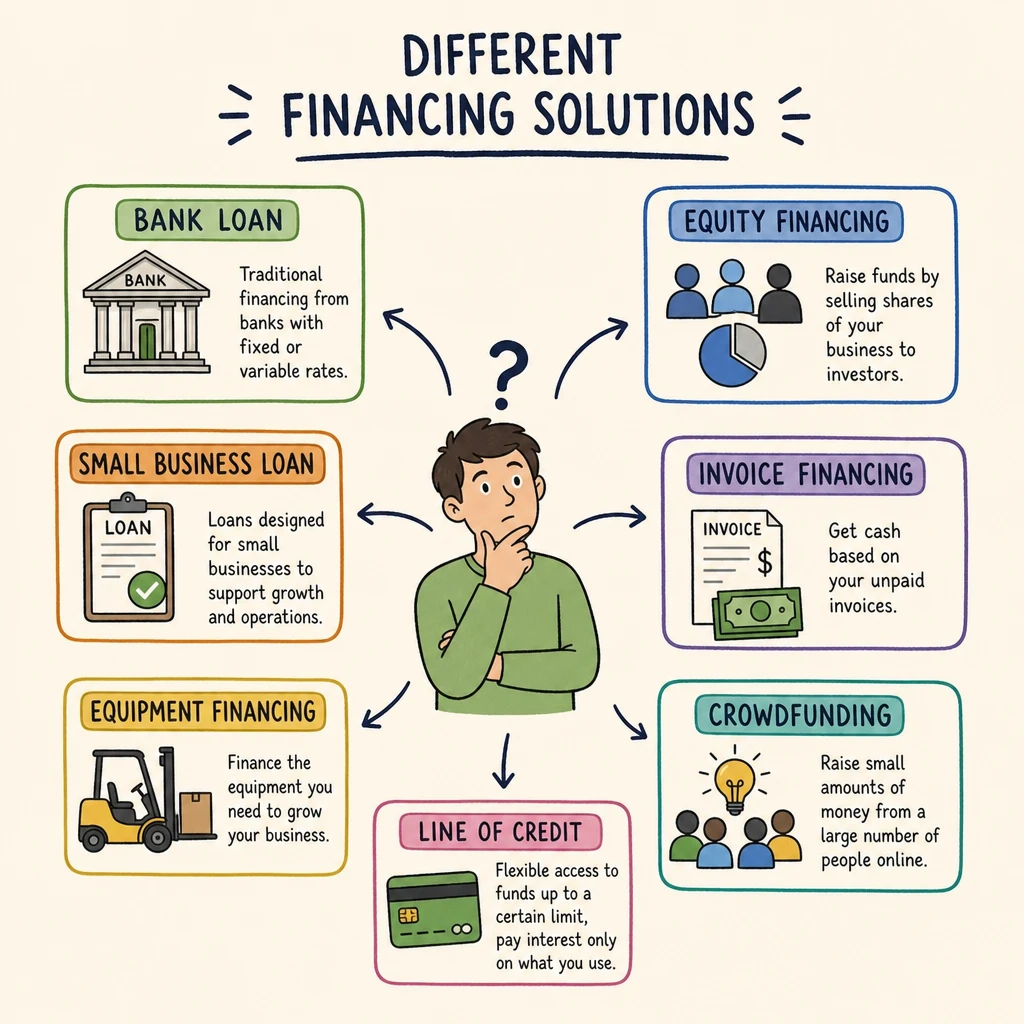 Illustration titled Different Financing Solutions